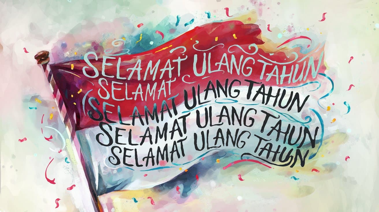 Happy Birthday song lyrics in Indonesian with tropical island imagery